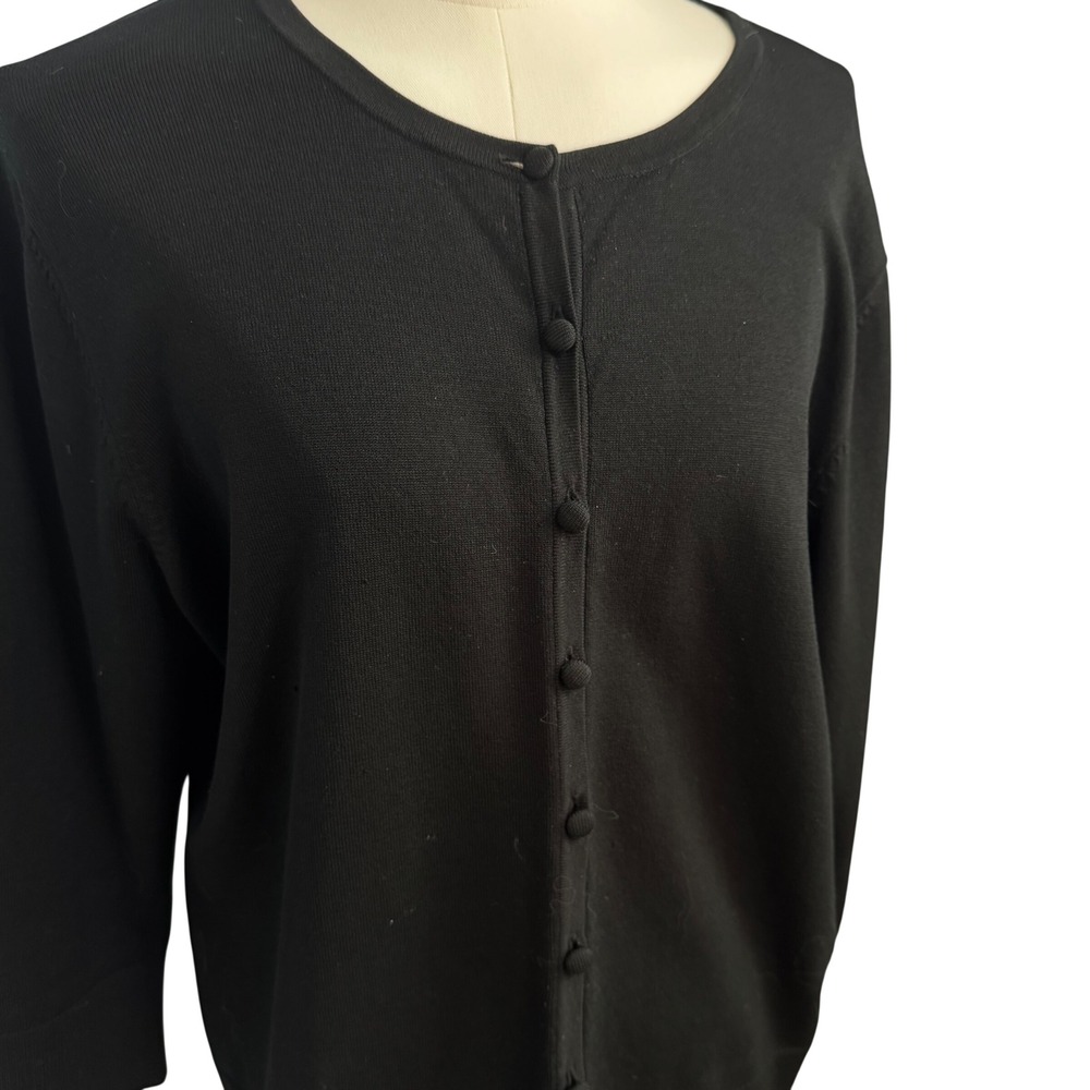 Fieldgear Black Silk Blend Button Front Cardigan Sweater Womens Large 3/4 Sleeve